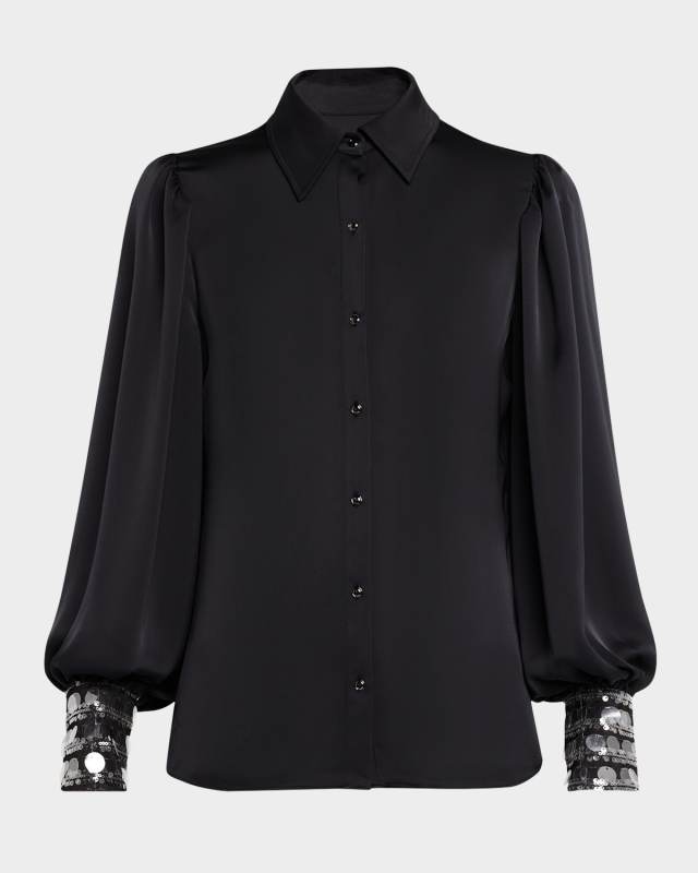 Milca Sequined-Cuff Satin Shirt